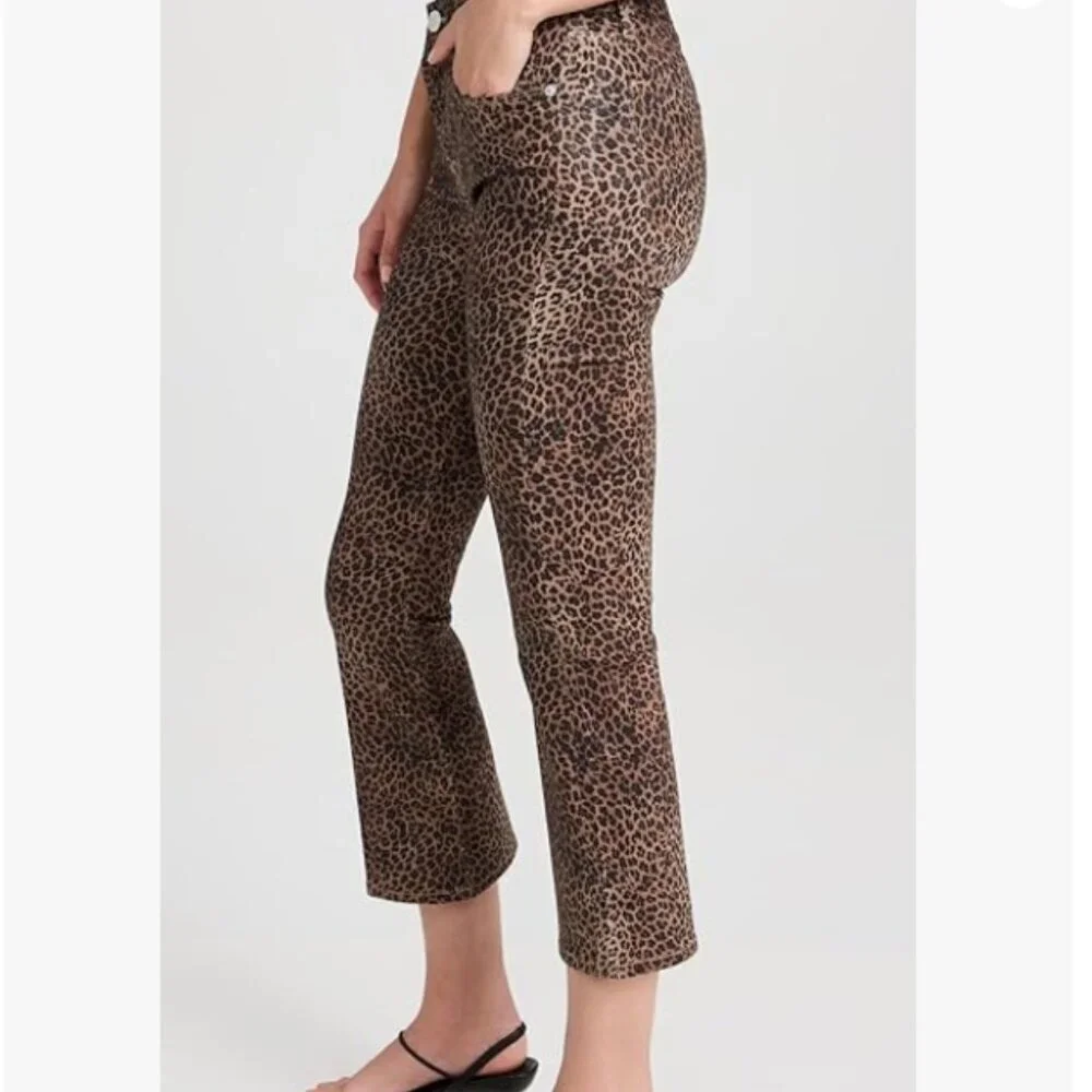 FRAME Le Crop Mini Mid-Rise Coated Bootcut Jeans Leopard 26 NWT